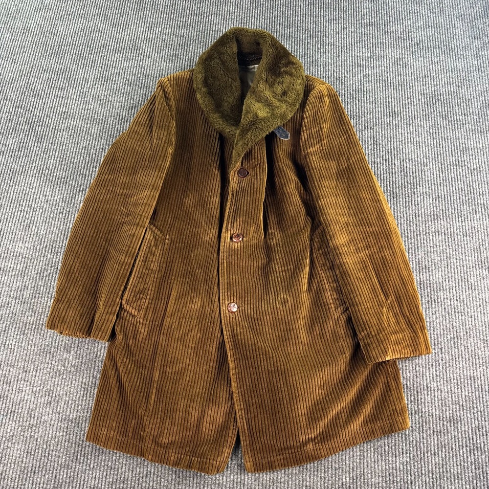 Vintage Mighty Mac Corduroy Coat Mens Medium Brown Faux Fur Collar USA